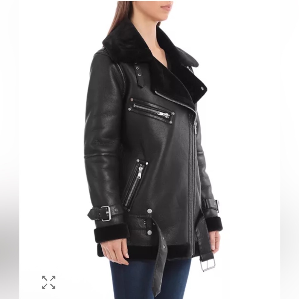 Avec Les Filles Oversized Faux Shearling Biker Moto Jacket Size Small - Picture 2 of 12